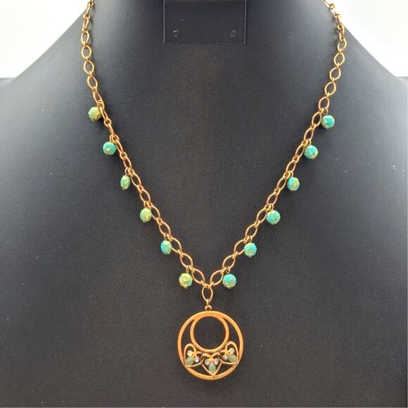 Premier Designs Gold Tone Never Ending Green Enamel & Crystal Pendant Necklace - Picture 1 of 6